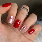 Ribbon Red Charm S Squoval squoval press-on nails