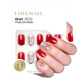 Ribbon Red Charm short squoval press-on nails product view