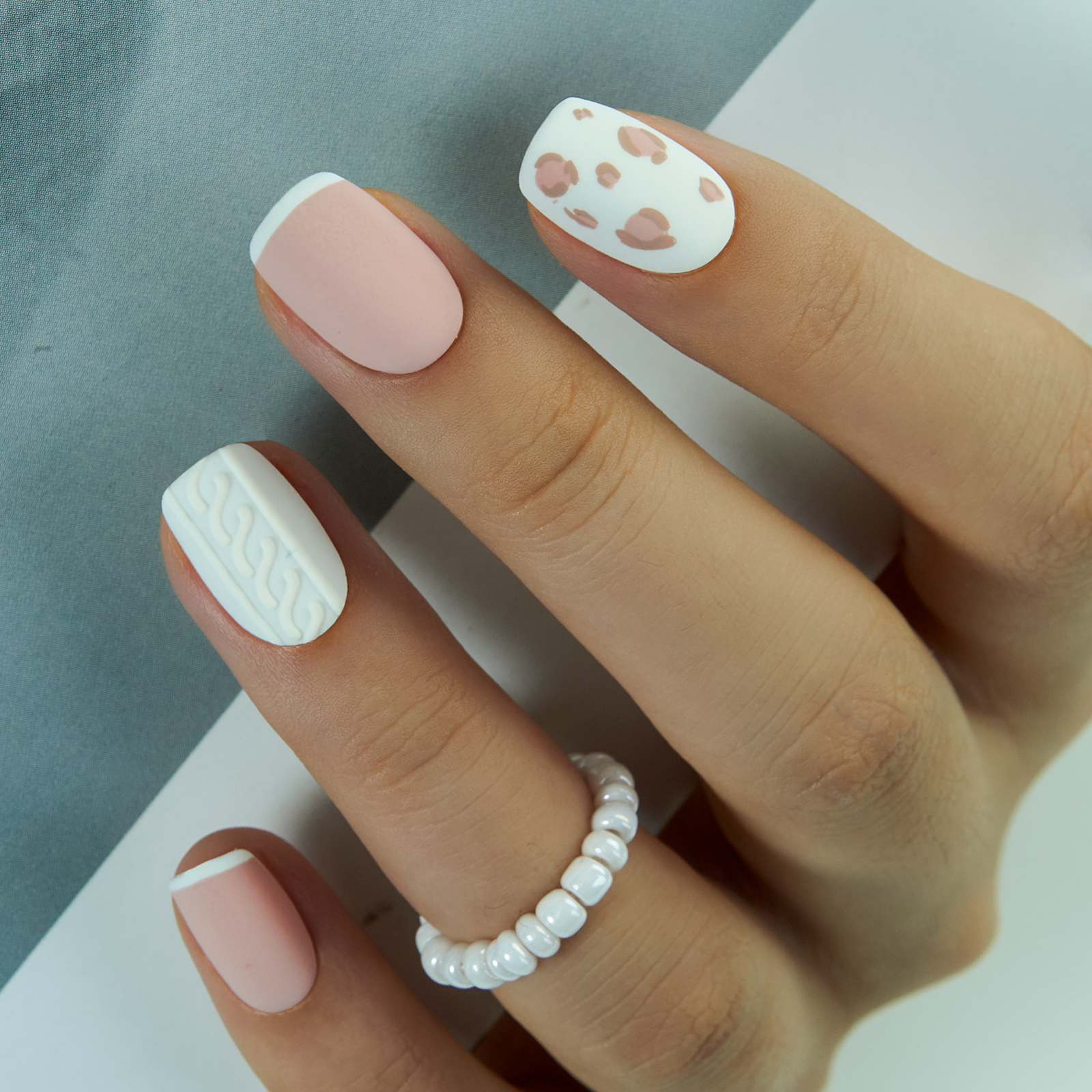 Romance Sweater short squoval press-on nails from the side