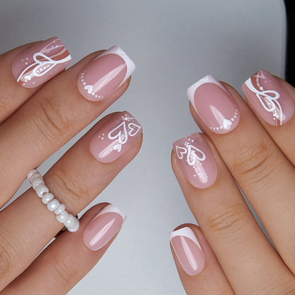 Romantic French short squoval nail detail