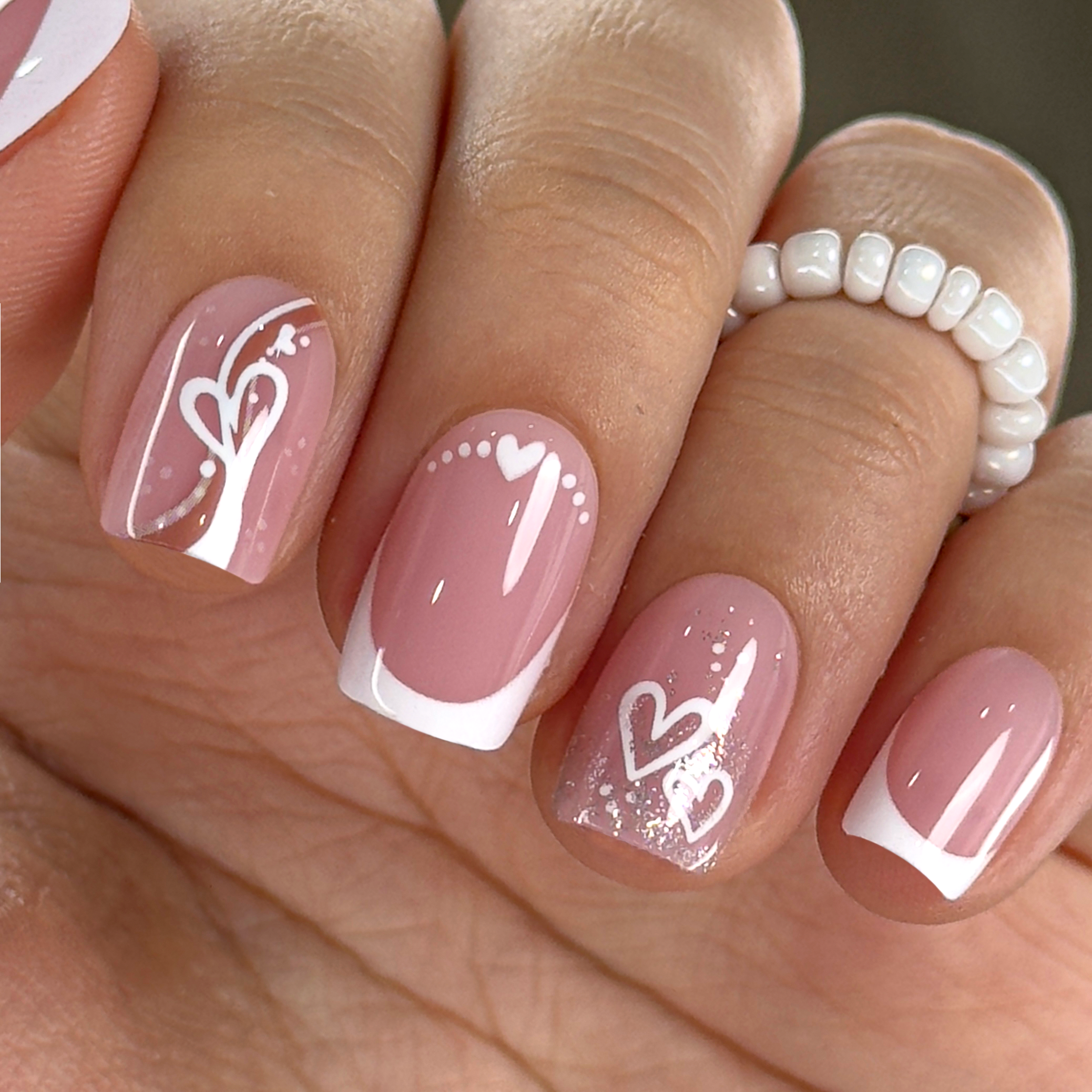 Romantic French short squoval press-on nails
