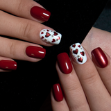 Romantic Red short squoval press-on nails from the side