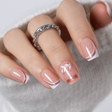 Rose Gold short squoval press-on nails from the side