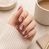 Rose Shimmer Cat Eye short oval press-on nail size guide