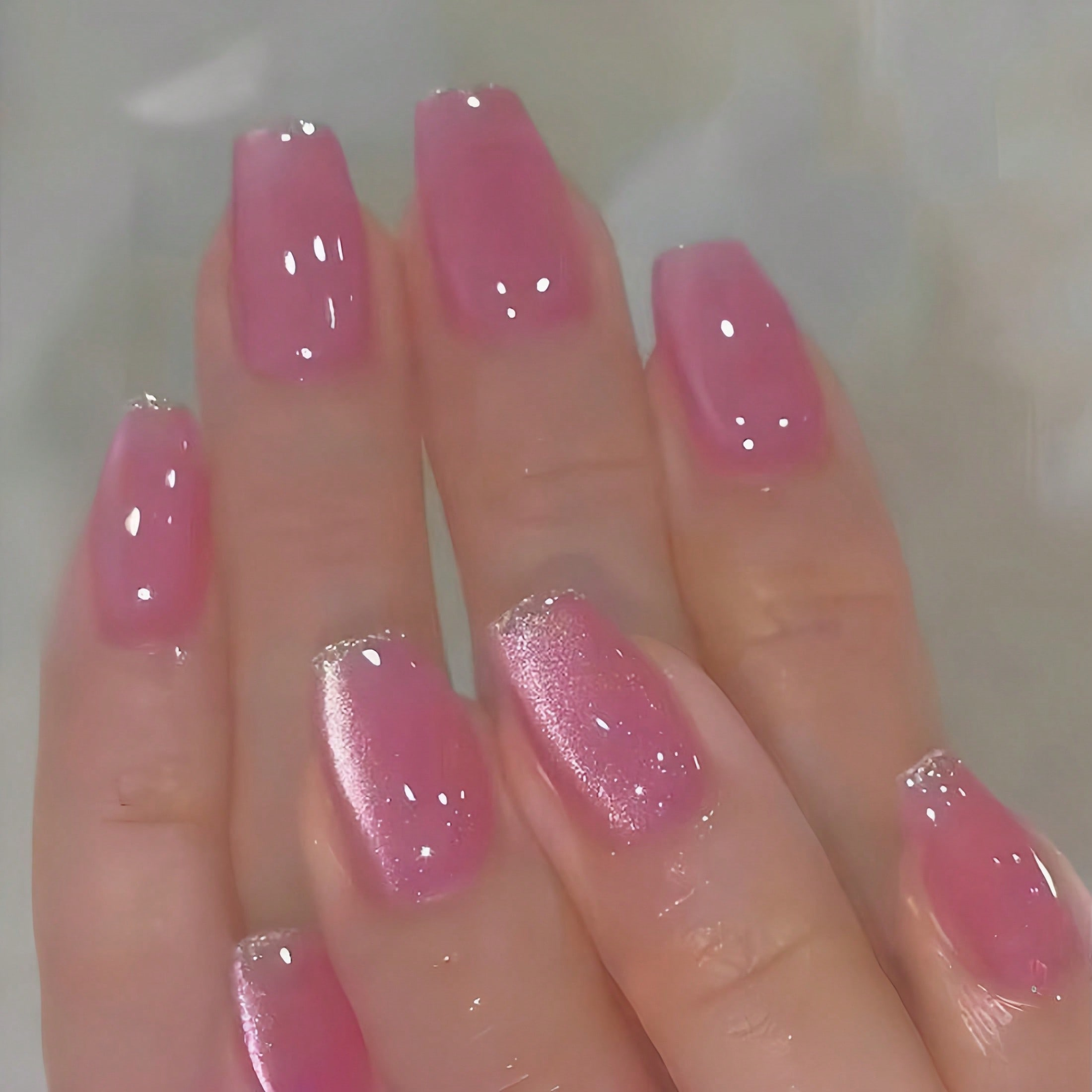 Rosy Glow medium squoval nail detail