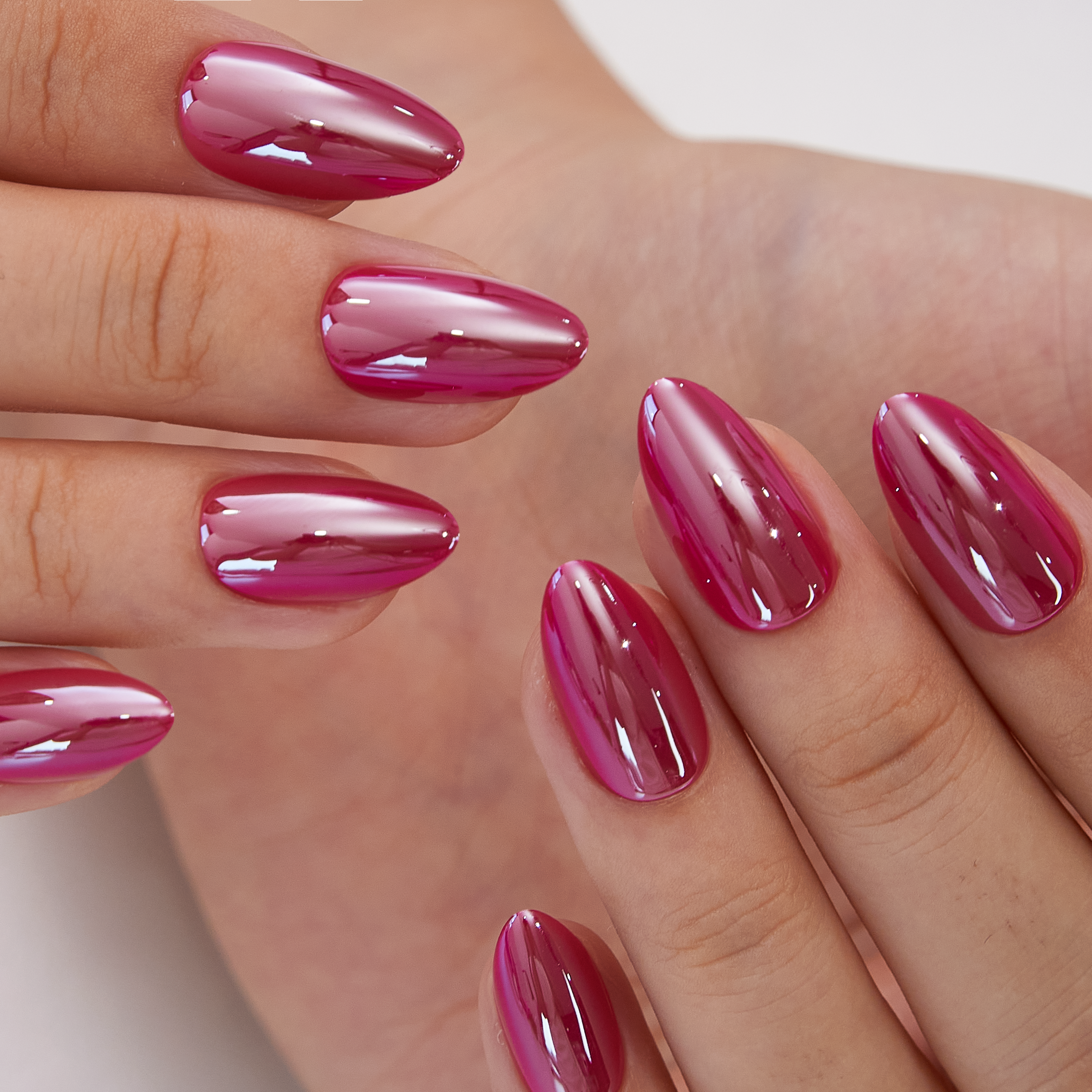 Rosy Glow Shine short almond nail detail