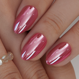 Rosy Glow Shine short almond press-on nails from the side