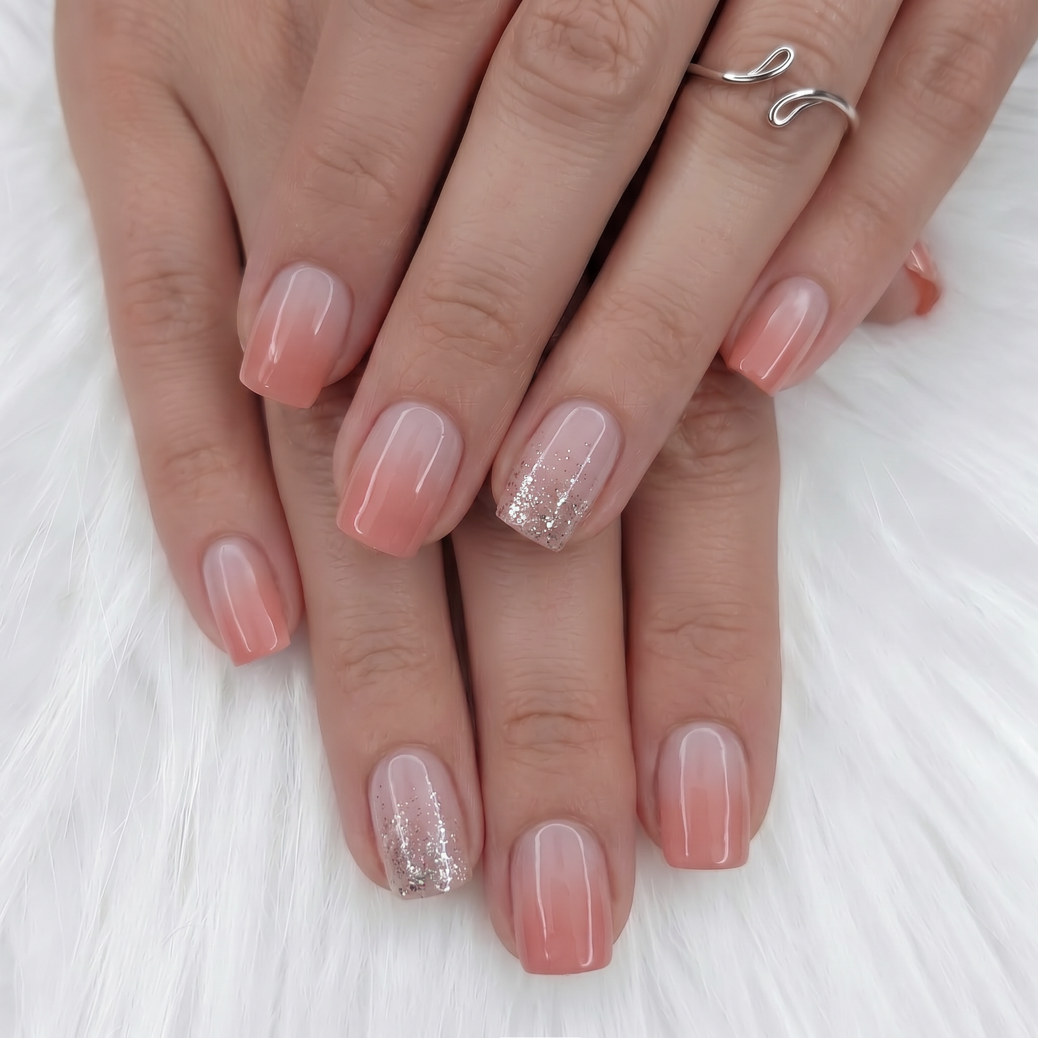 Rosy Spark short squoval nail detail
