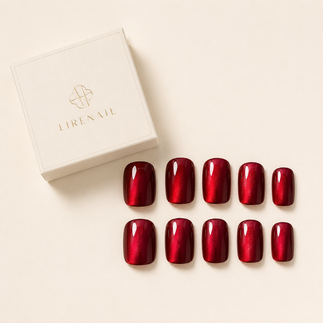 Ruby Cat Eye short square press-on nails from the side