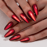Ruby Cat Glow long almond press-on nail set with accessories