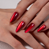 Ruby Cat Glow long almond press-on nails from the side