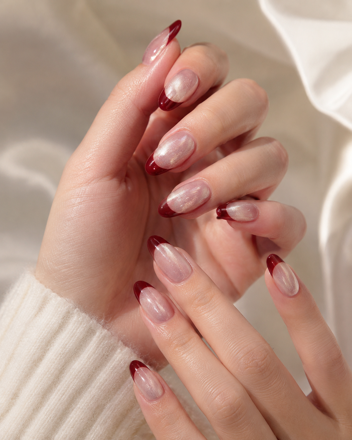 Ruby Pearl French Almond almond press-on nails