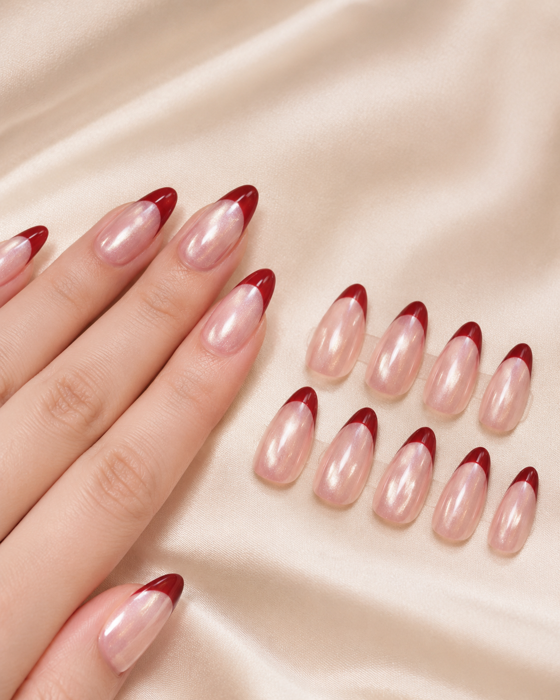 Ruby Pearl French Almond almond press-on nails