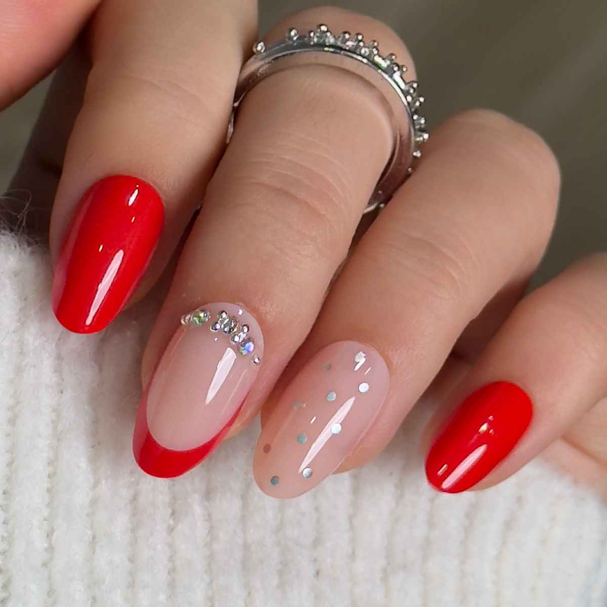 Ruby Polka medium oval nail detail