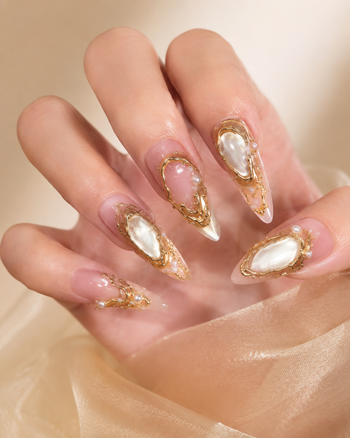 Pink Almond Short press-on nails by Lirenail - detail view