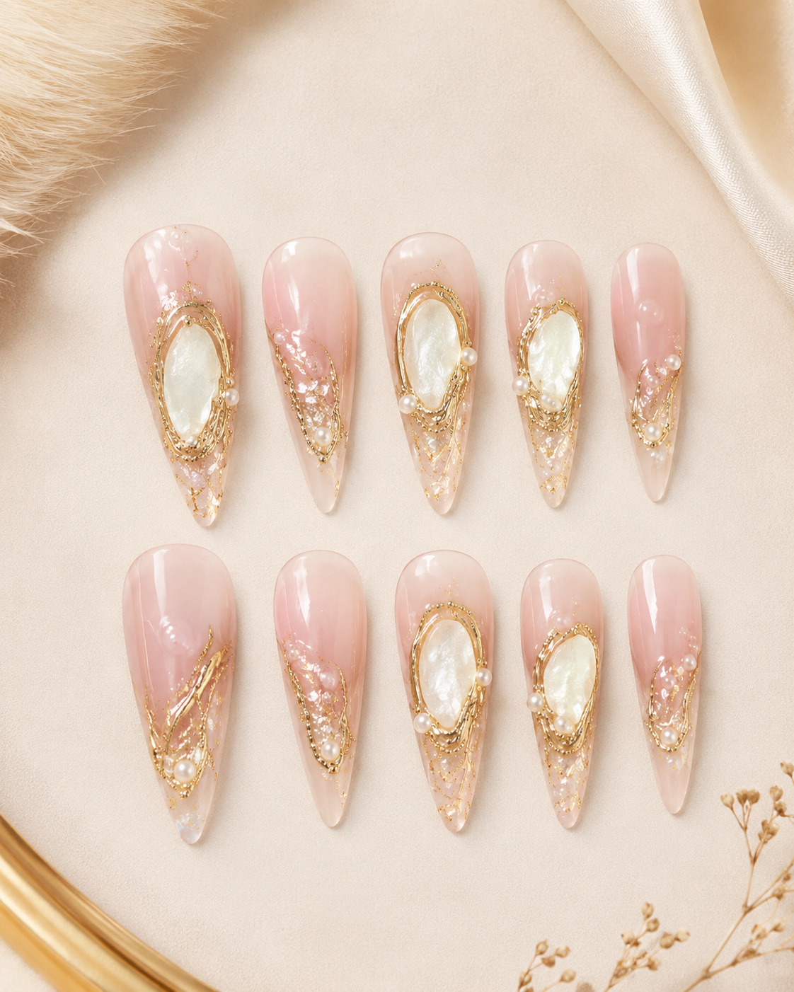 Pink Almond Short press-on nails by Lirenail - wear effect