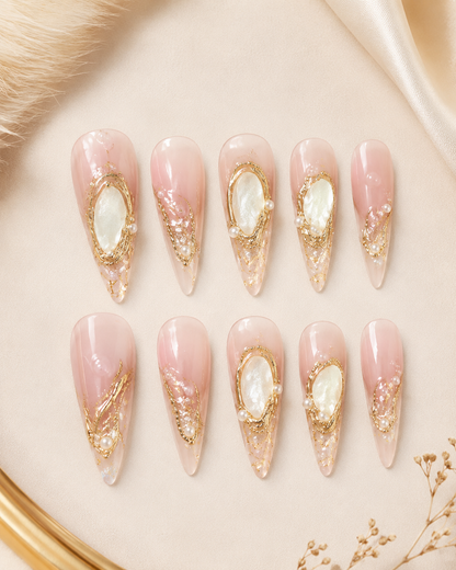 Pink Almond Short press-on nails by Lirenail - wear effect
