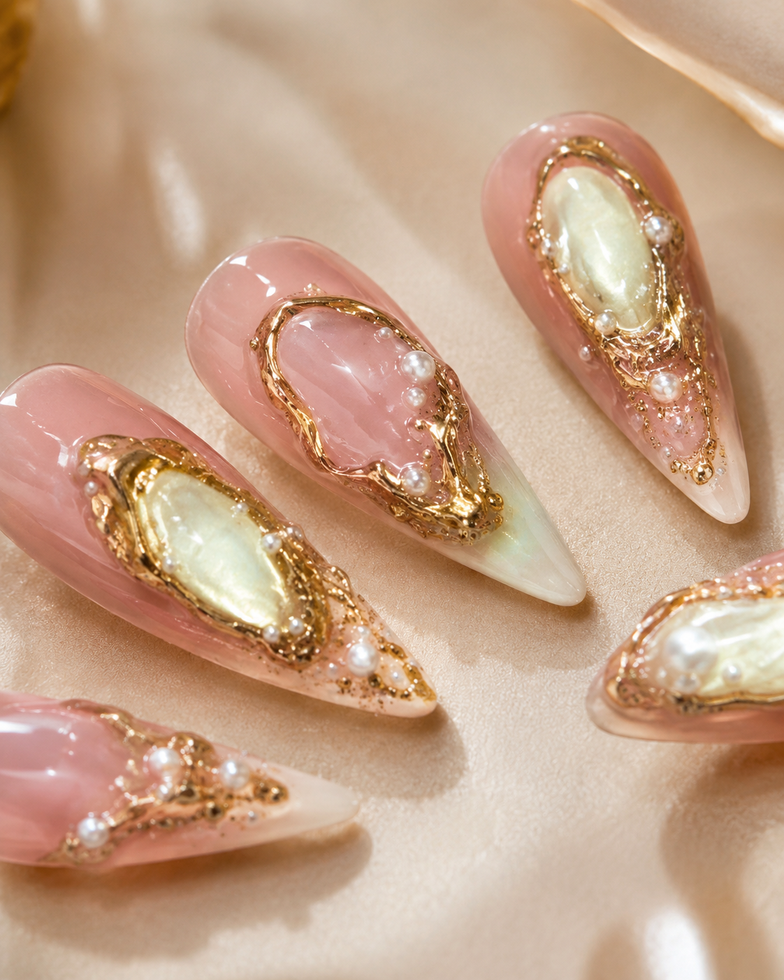 Pink Almond Short press-on nails by Lirenail - side view