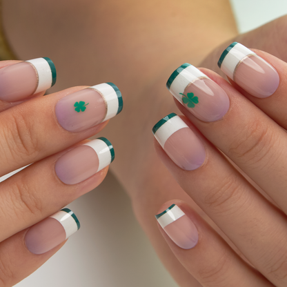 Shimmer Clover medium squoval press-on nails from the side