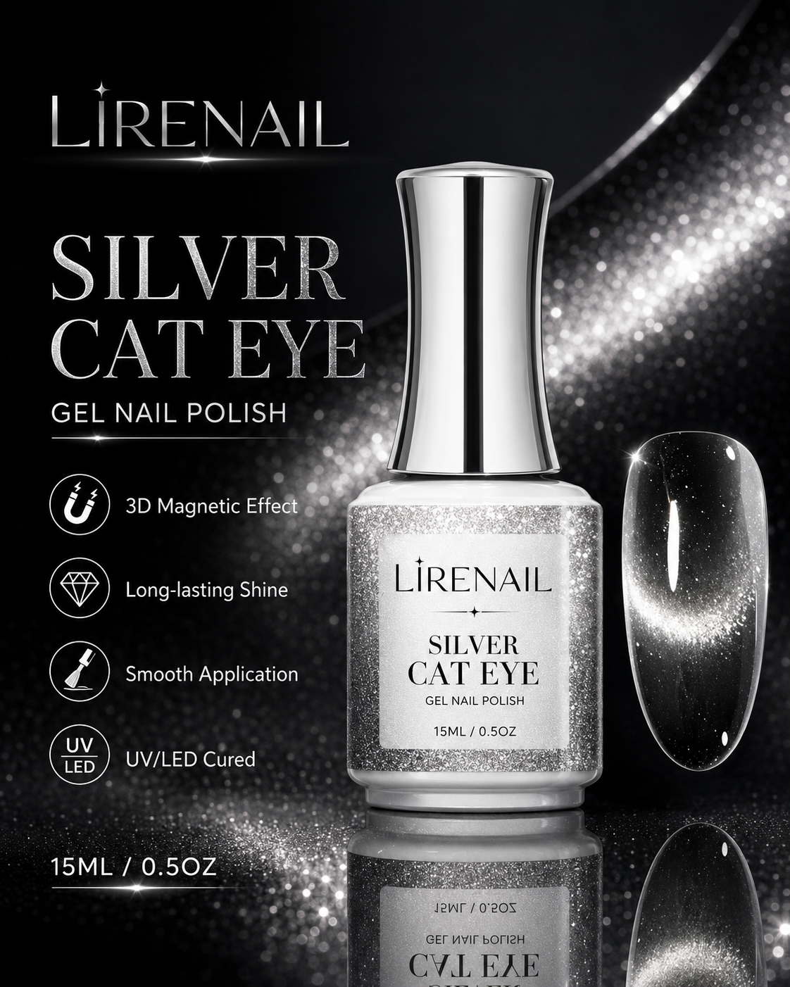 Silver Cat Eye Gel Polish 15ml bottle