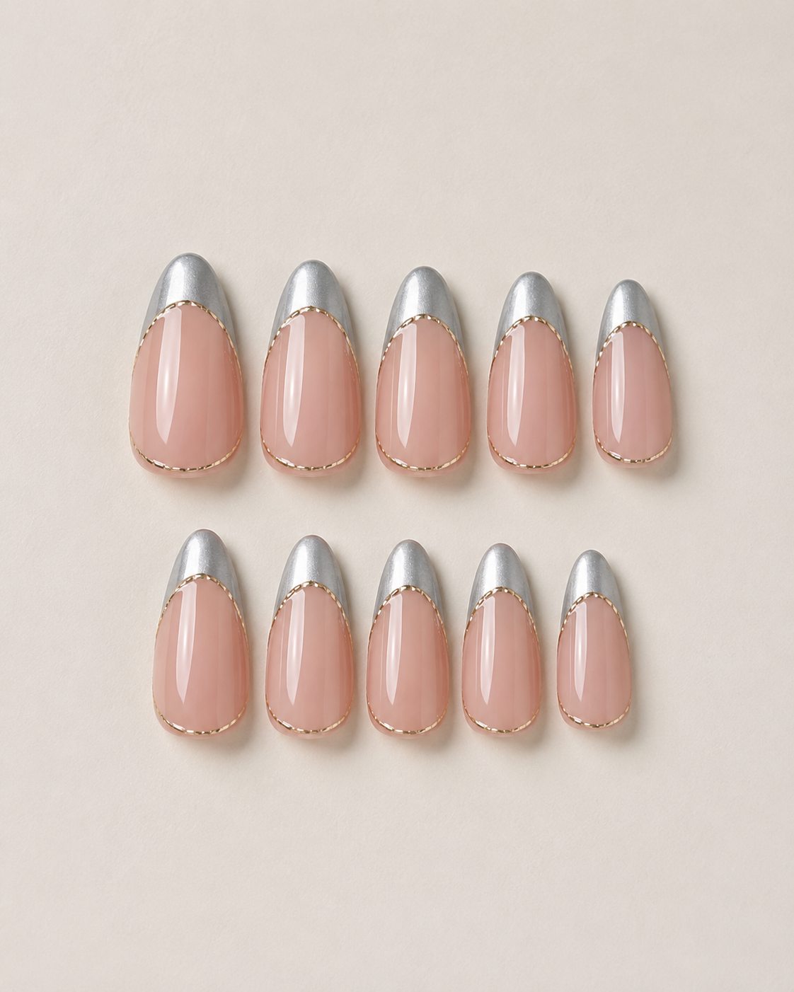 Silver Chrome French Elegant Almond almond press-on nails