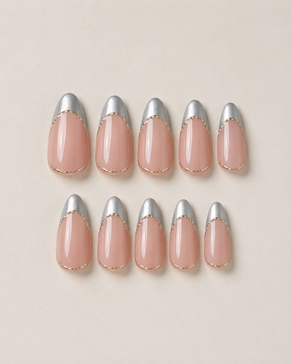 Silver Chrome French Elegant Almond almond press-on nails