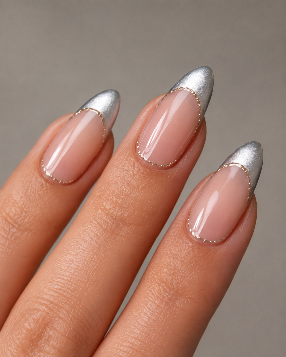 Silver Chrome French Elegant Almond almond press-on nails