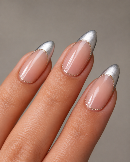 Silver Chrome French Elegant Almond almond press-on nails