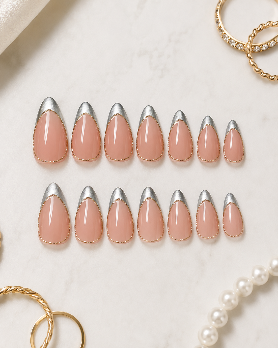 Silver Chrome French Elegant Almond almond press-on nails
