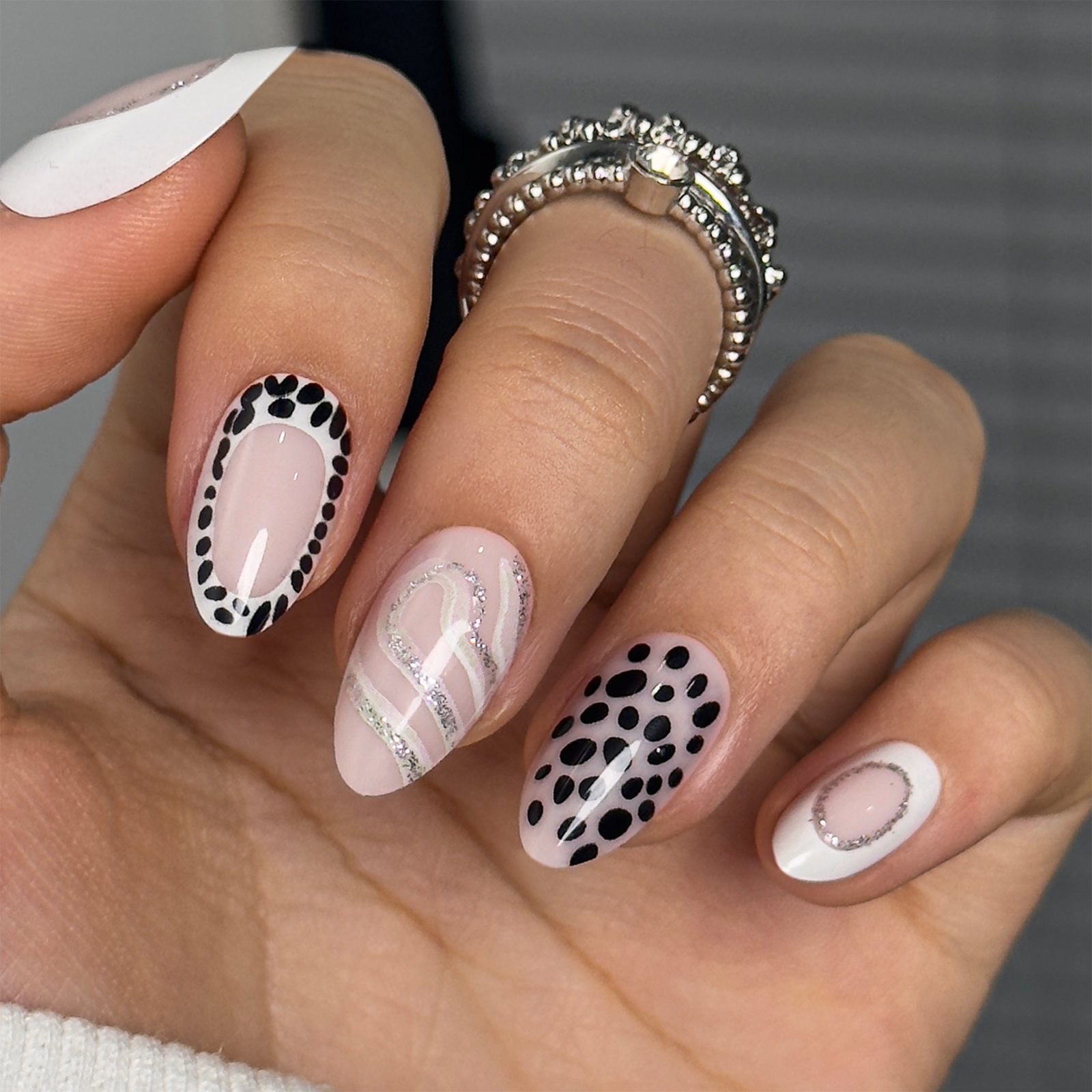 Silver Line Chic short almond nail detail