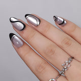 Silver Wave short almond nail detail