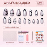 Silver Wave short almond press-on nails from the side