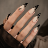 Black Oval Long press-on nails by Lirenail - front view