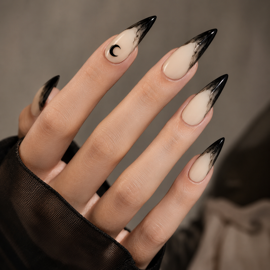 Black Oval Long press-on nails by Lirenail - front view