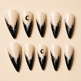 Black Oval Long press-on nails by Lirenail - wear effect