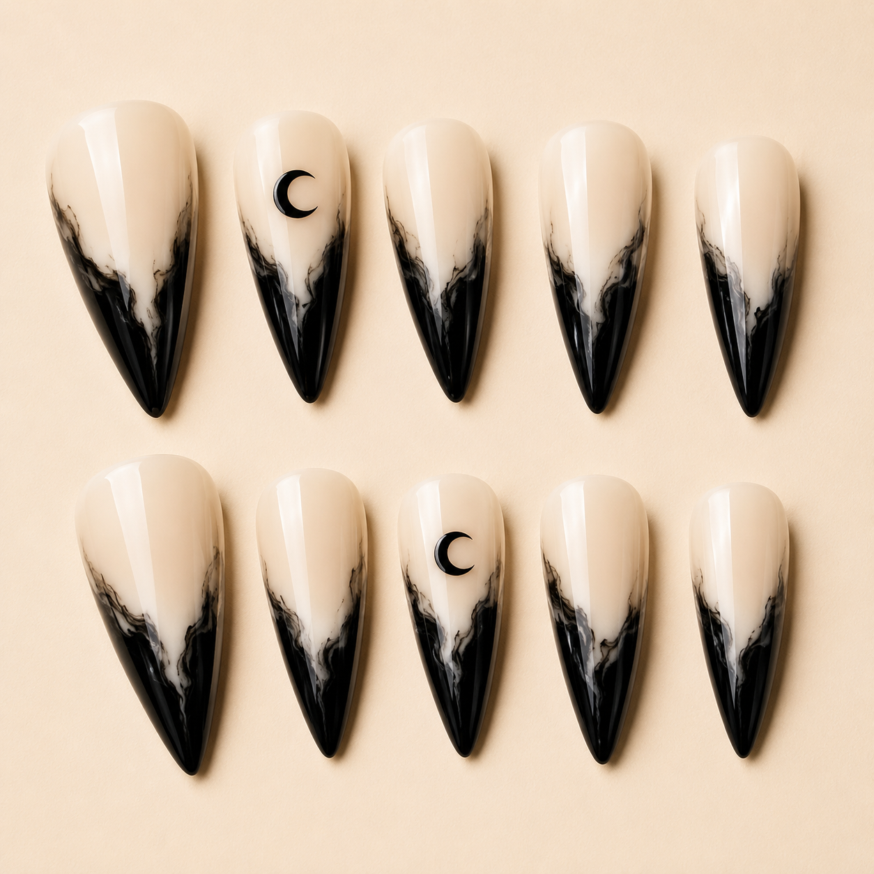 Black Oval Long press-on nails by Lirenail - wear effect