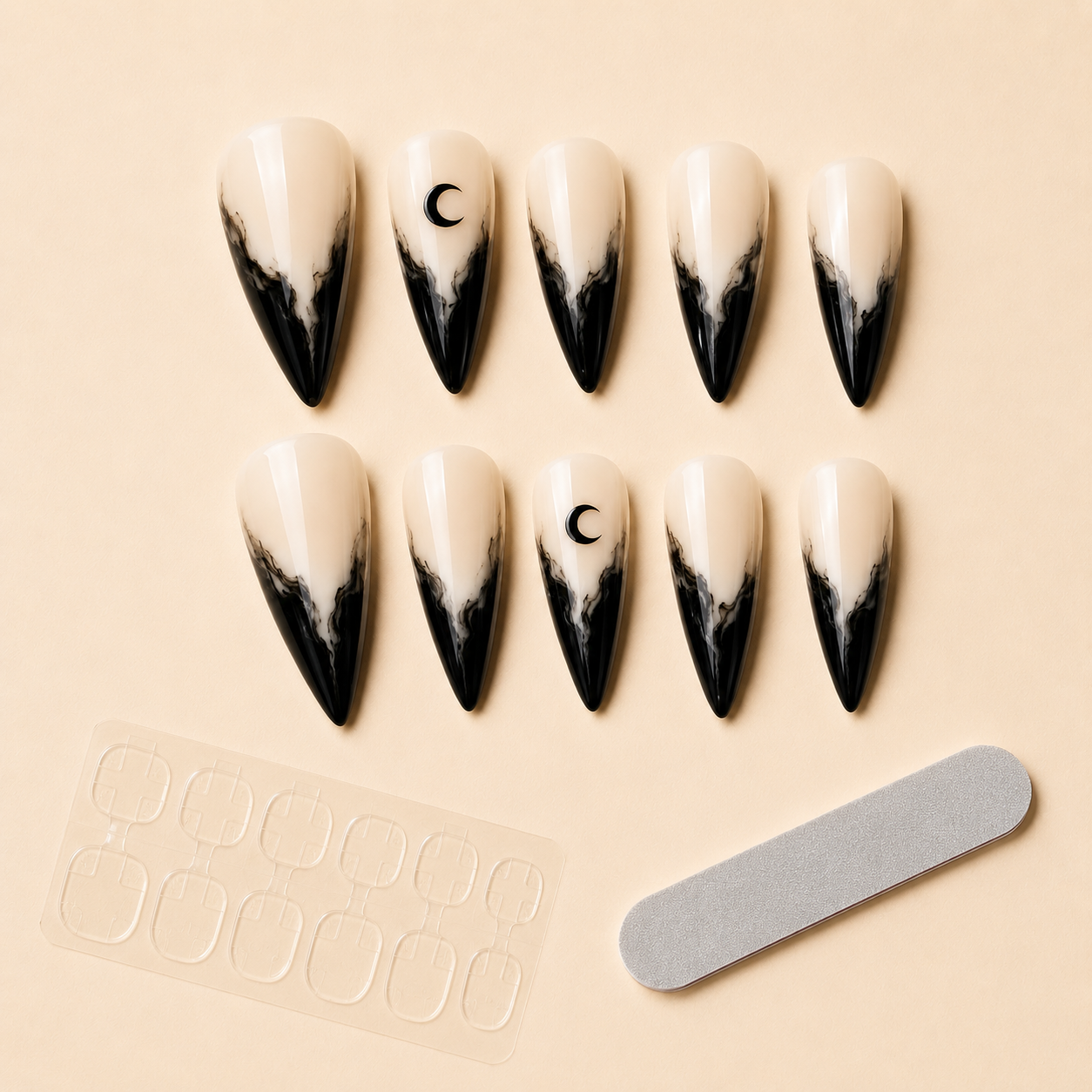 Black Oval Long press-on nails by Lirenail - side view