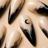 Black Oval Long press-on nails by Lirenail - package