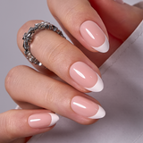 Soft French Glow short almond press-on nails