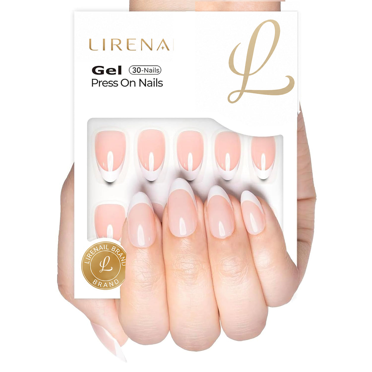 Soft French Glow short almond soft gel press-on nails