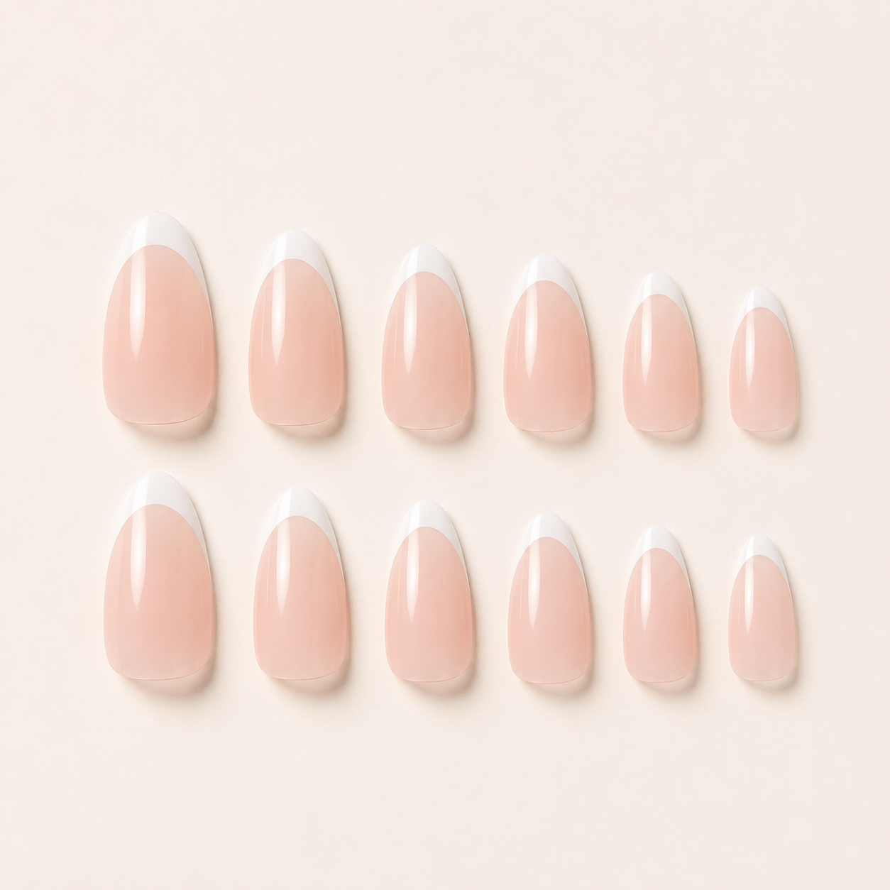 Soft French medium almond press-on nail set with accessories