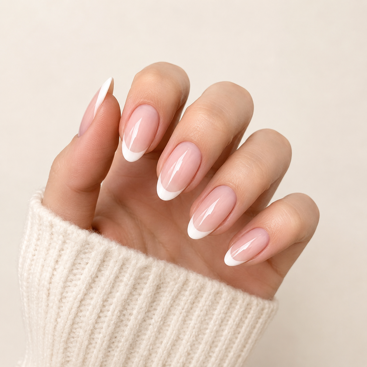 Soft French medium almond press-on nails