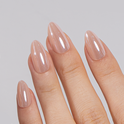 Soft Nude Charm short almond press-on nails