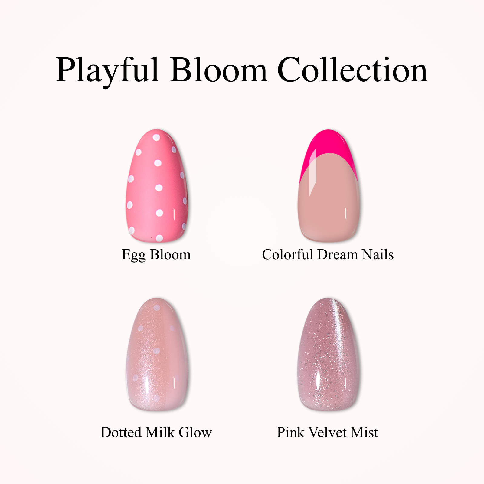 Playful Bloom Kollektion – Kurze Mandelform