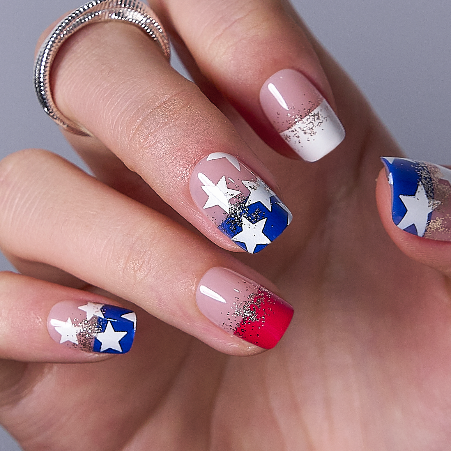Star Spangle short squoval press-on nails from the side