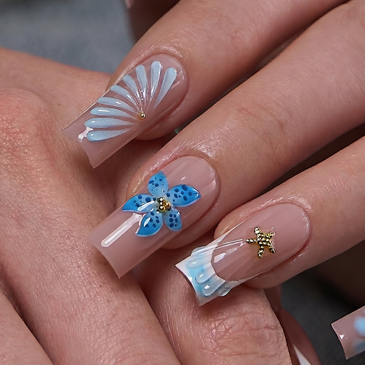 Starfish Bloom L Square square press-on nails