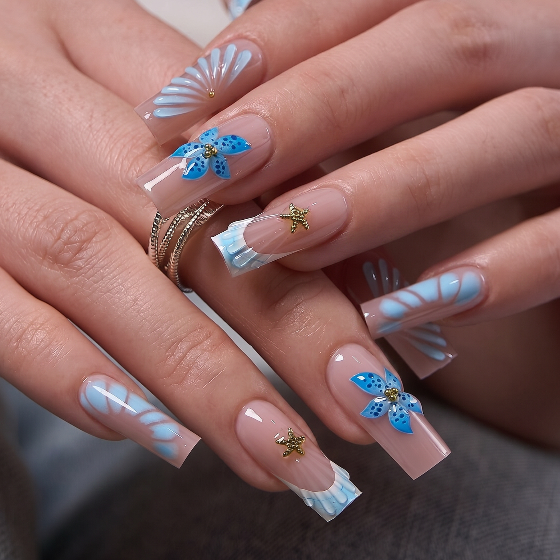 Starfish Bloom L Square square press-on nails