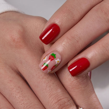 Strawberry Kiss medium square press-on nail set with accessories