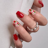 Strawberry Kiss medium square press-on nails from the side