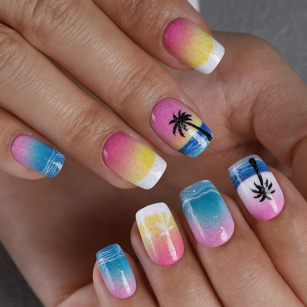 Summer Beach short squoval press-on nails